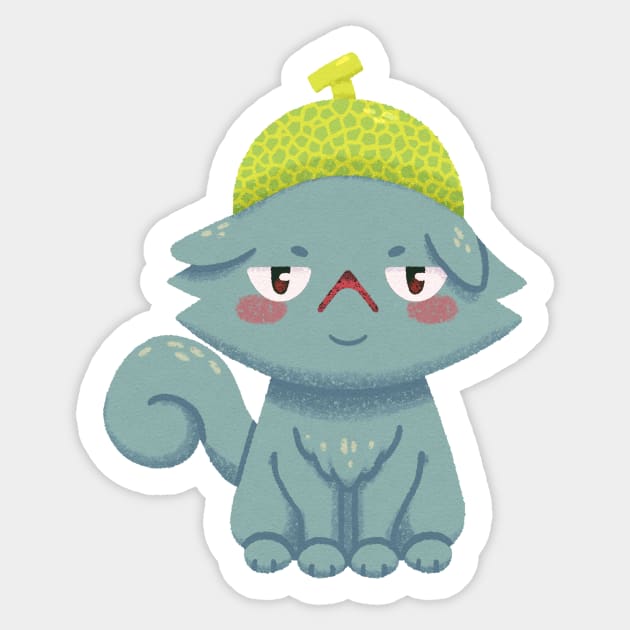 Disgruntled Melon Hat Cat Sticker by knitetgantt